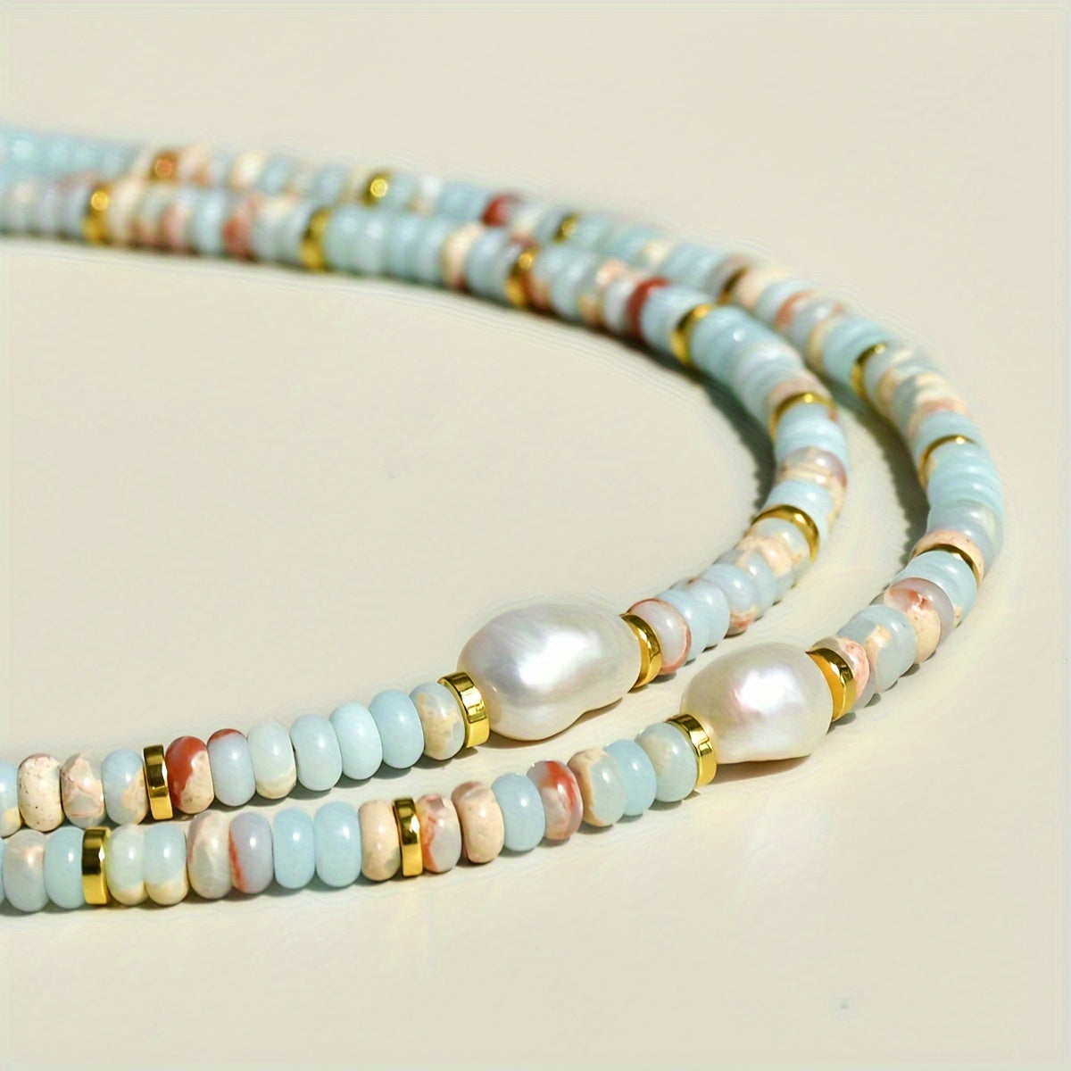 Luxurious Colorful Natural Stone Beaded Necklace with Elegant Freshwater Pearl Decoration, Handcrafted Mother's Day Gift, Boho Vacation Collar Chain.