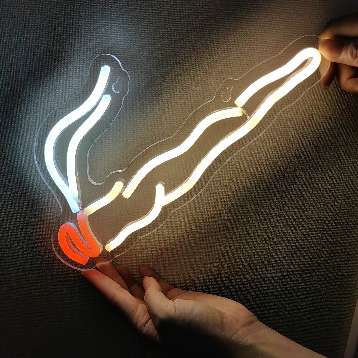 USB-powered LED neon light in the shape of cigar smoke, designed for a man cave room with a 1PC backboard.