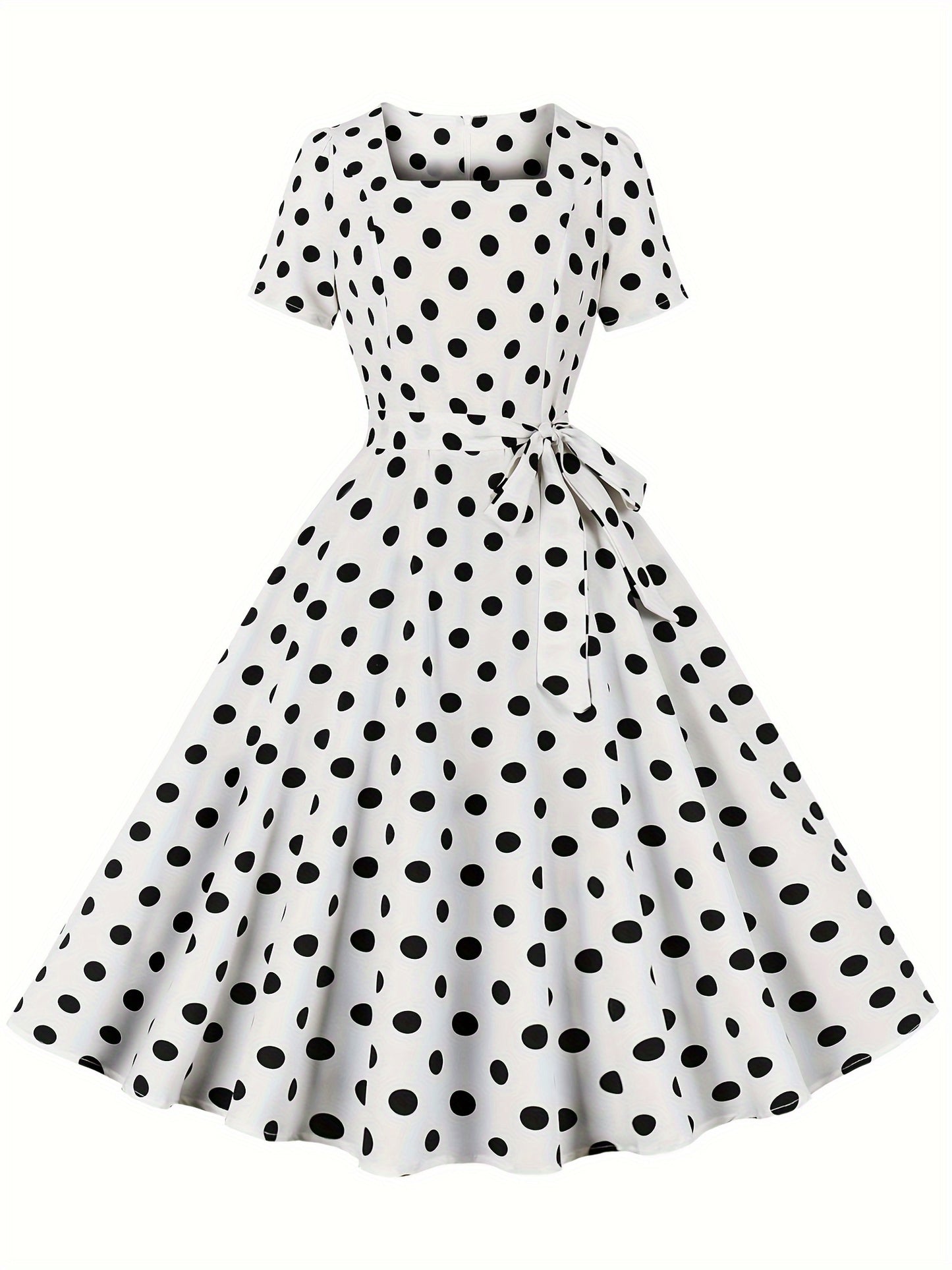 Polka Dot A Line Vintage Dress, Short Sleeve Party Dress for Women