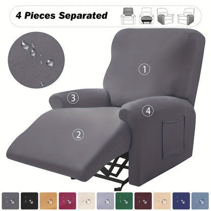 Waterproof, stretchable recliner chair covers set of 4. Suitable for all seasons with skin-friendly fabric. Machine washable.