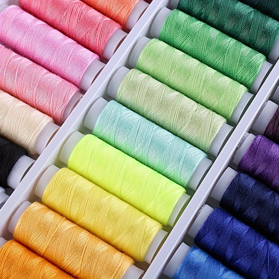 39-color sewing thread set, 182.88 meters each, high-strength polyester, colorfast for DIY sewing and crafts, essential hand sewing supplies in mixed colors.