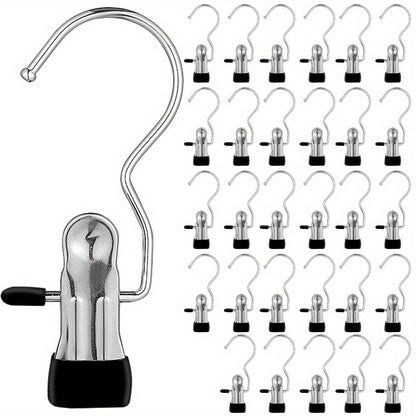 Steel Heavy-Duty Laundry Clips | 10-Pack with Swivel Hooks for 360° Rotating Space-Saving Clothes Hangers | Multifunctional Metal Wardrobe Organizers for Pants, Jeans, and Clothes Pins