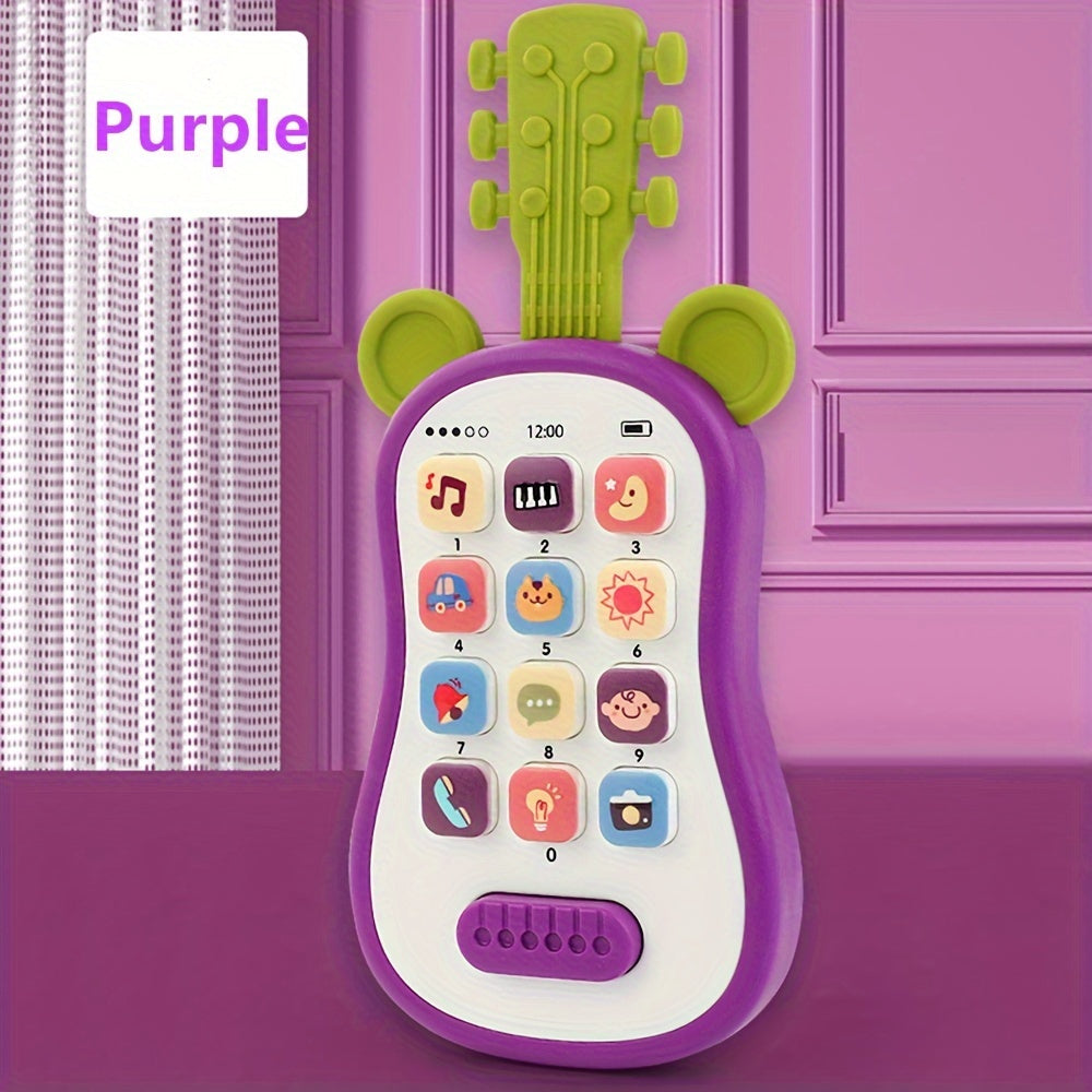 Early educational toy guitar-shaped phone for children with multiple functions - teething soothing music simulation phone featuring an encyclopedia and sound effects. Made of plastic, safe for children aged 0-3 years. Originating from Chinese mainland