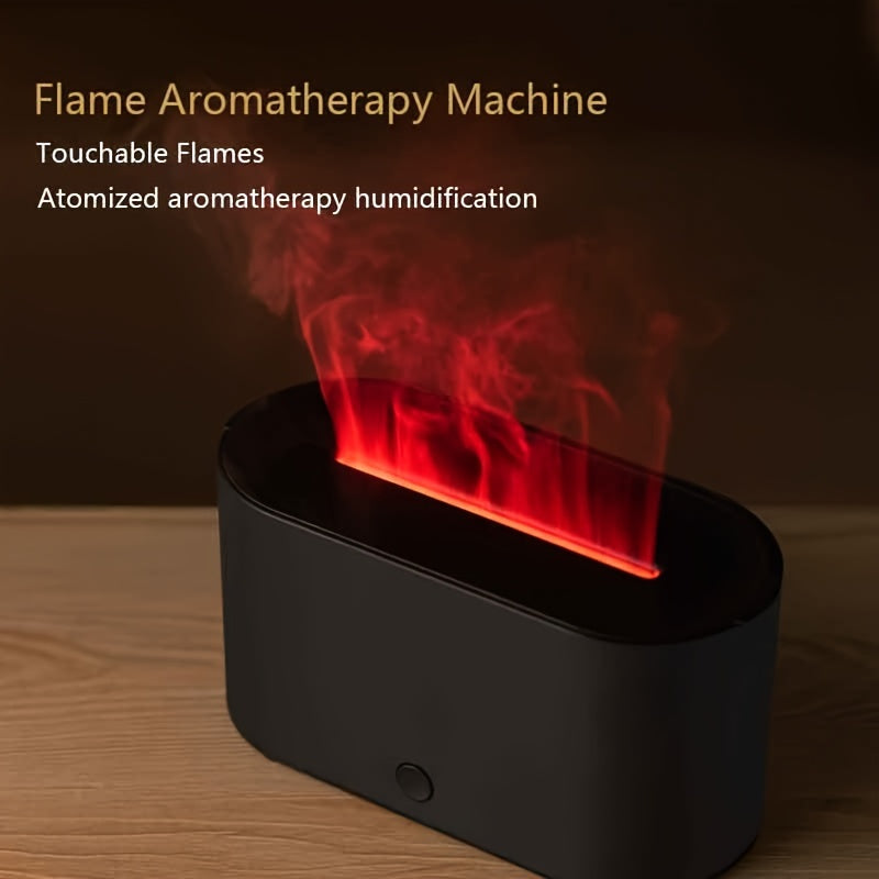 USB powered flame design humidifier and aromatic diffuser with environment light, suitable for home bedrooms and offices.