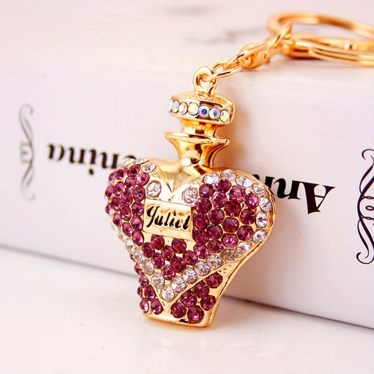 Cute Rhinestone Perfume Bottle Keychain, Alloy Key Ring Charm for Bag, Backpack, Car Keys - Perfect Daily Use Gift for Women