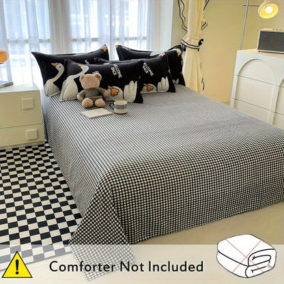 4-piece Black Swan Bedding Set: Soft, Skin-Friendly, Includes Duvet Cover, Flat Sheet, and 2 Pillowcases, Suitable for All Seasons.