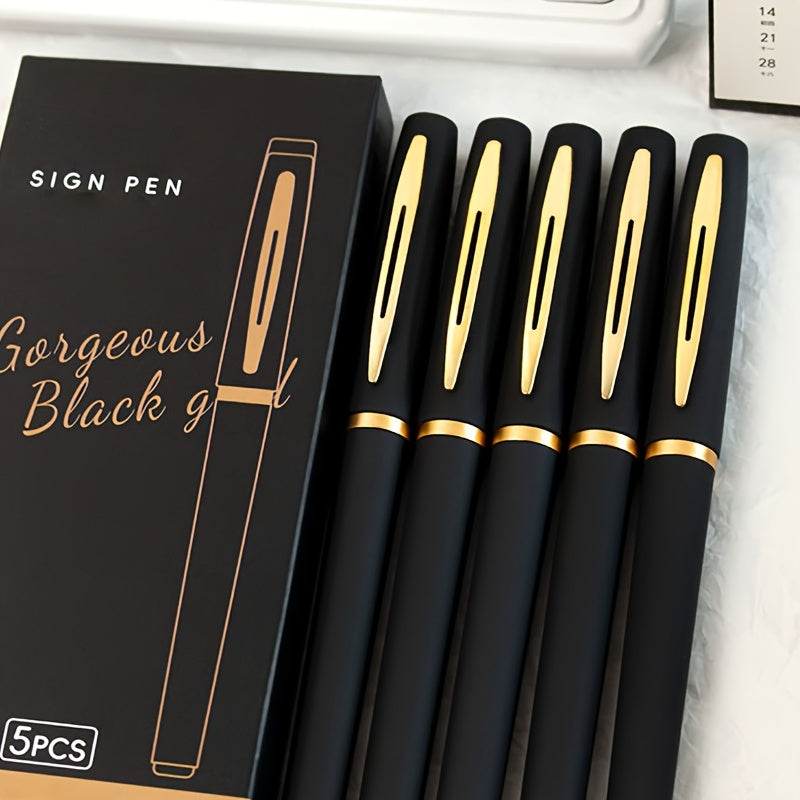 5 sleek black and golden gel pens: 0.5mm/0.7mm/1.0mm, large capacity, great for office.