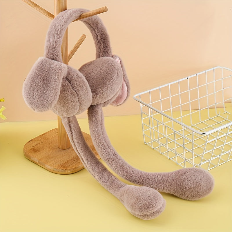 Hand wash only Winter Warm Plush Bunny Ears Headband. Fashionable solid color ear warmers made of knitted polyester earmuffs with movable rabbit ears.