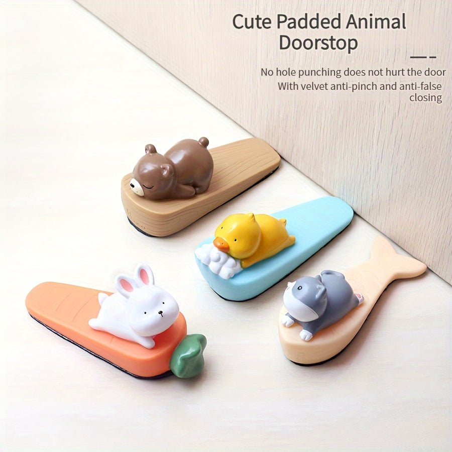 Cartoon Animal PVC Door Stopper Set - Lead-Free and Cute Design for Protection Against Collisions. Ideal for Home or Office Use. Comes in Assorted Characters (White Rabbit, Yellow Duck, Grey Cat, Dark Brown Bear). Suitable for Ages 14 and Up.