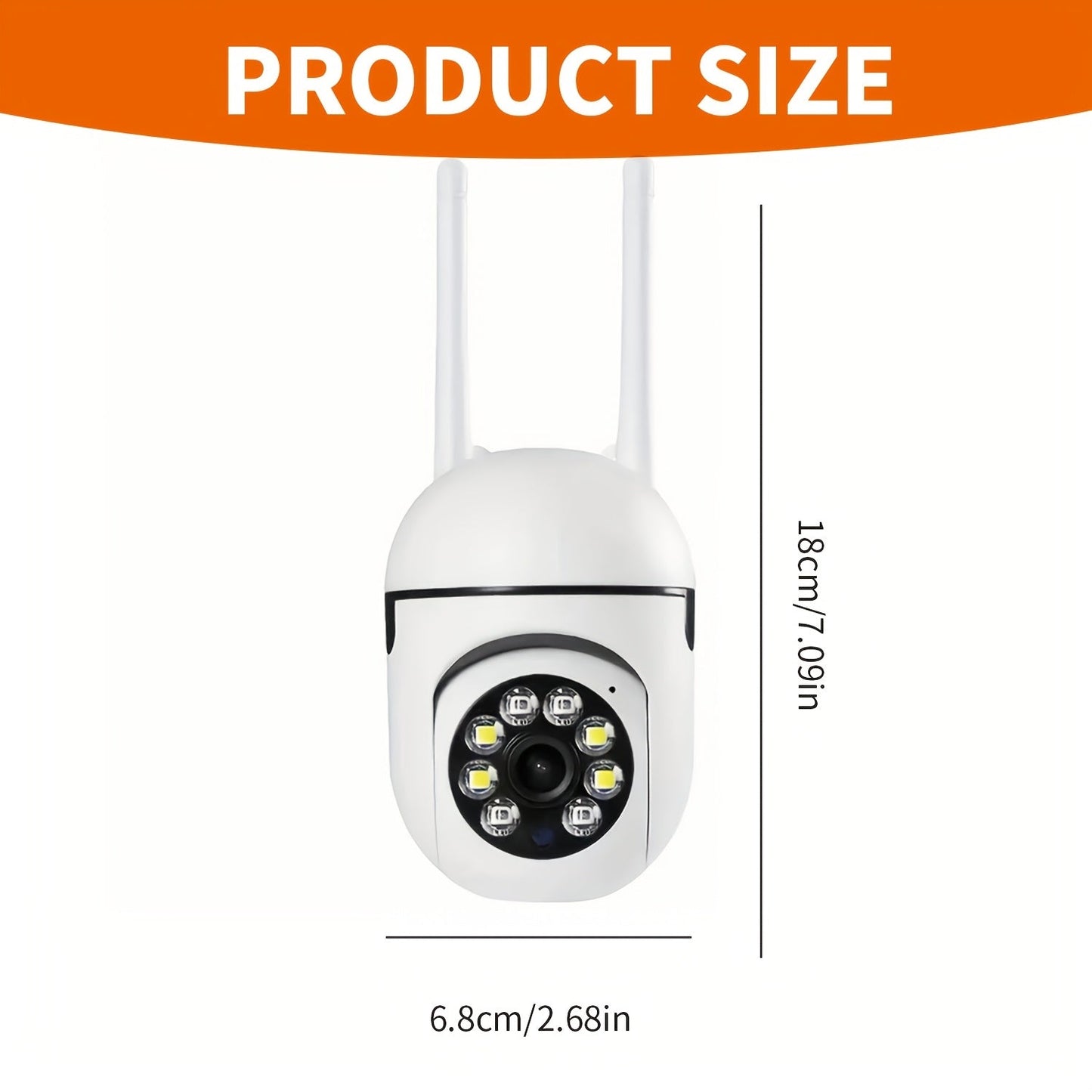 HD Smart WiFi Security Camera features 1080P resolution, Auto-Tracking, Night Vision, and Human/Pet Detection with Motion Alerts. This camera can be used indoors or outdoors, is USB powered, and compatible with smartphones. It operates on wireless 2.4GHz