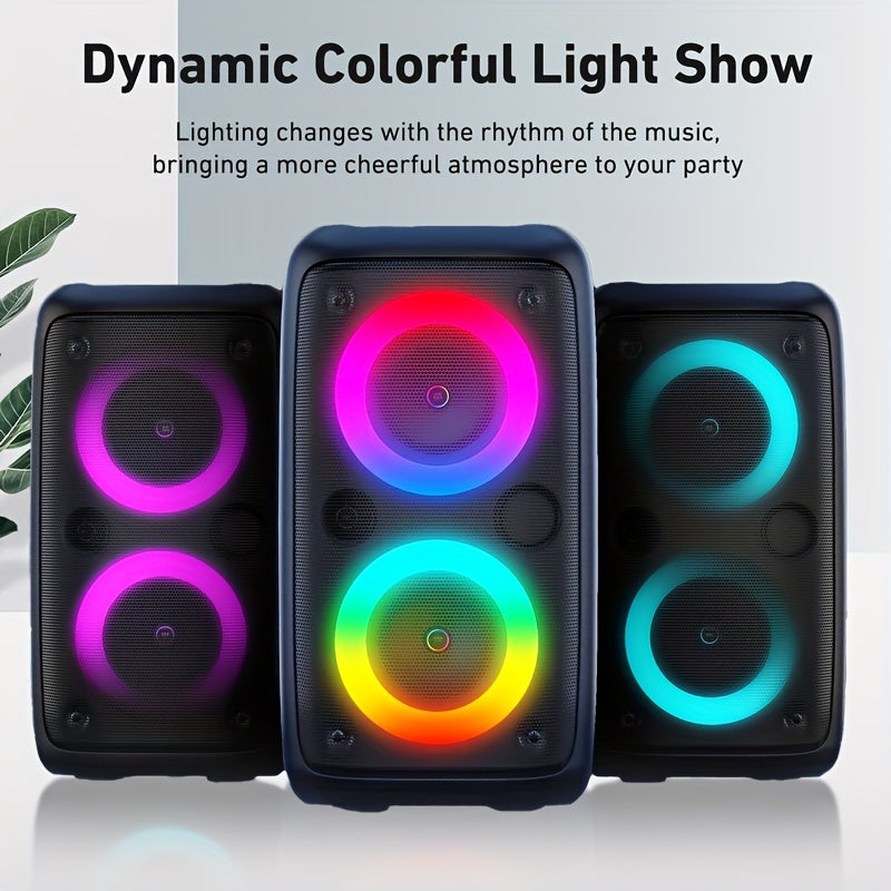 MOKiN 2024 Wireless Speaker with Subwoofer, Dual 10W Speakers, RGB Lights, FM Radio, 2400mAh Battery, Party Disco Light, TWS Connection, TF Card Slot - Black