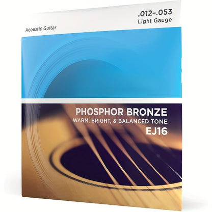 Phosphor Bronze Guitar Strings, Yellow, EJ16, Custom Light, 11-52, for 6 String Acoustic Guitars