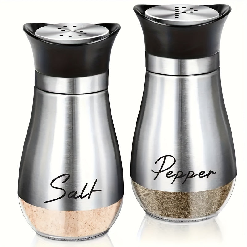 4 oz glass bottom salt and pepper shaker set with stainless steel lids for kitchen, RVs, camping, and barbecues.