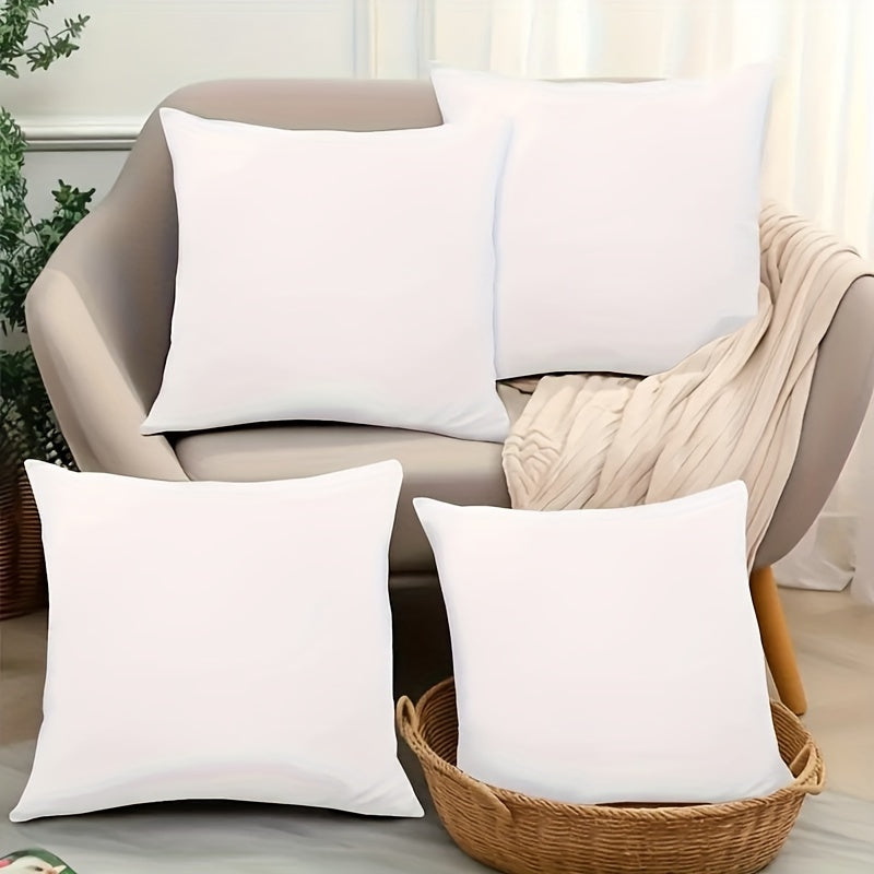 4 white pillow covers, 18x18 inches, solid color, soft velvet modern design for living room, bedroom, or sofa.