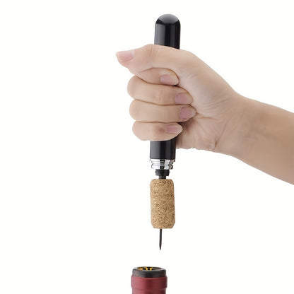 Pen-style air pressure corkscrew requires no power to open red wine bottles.