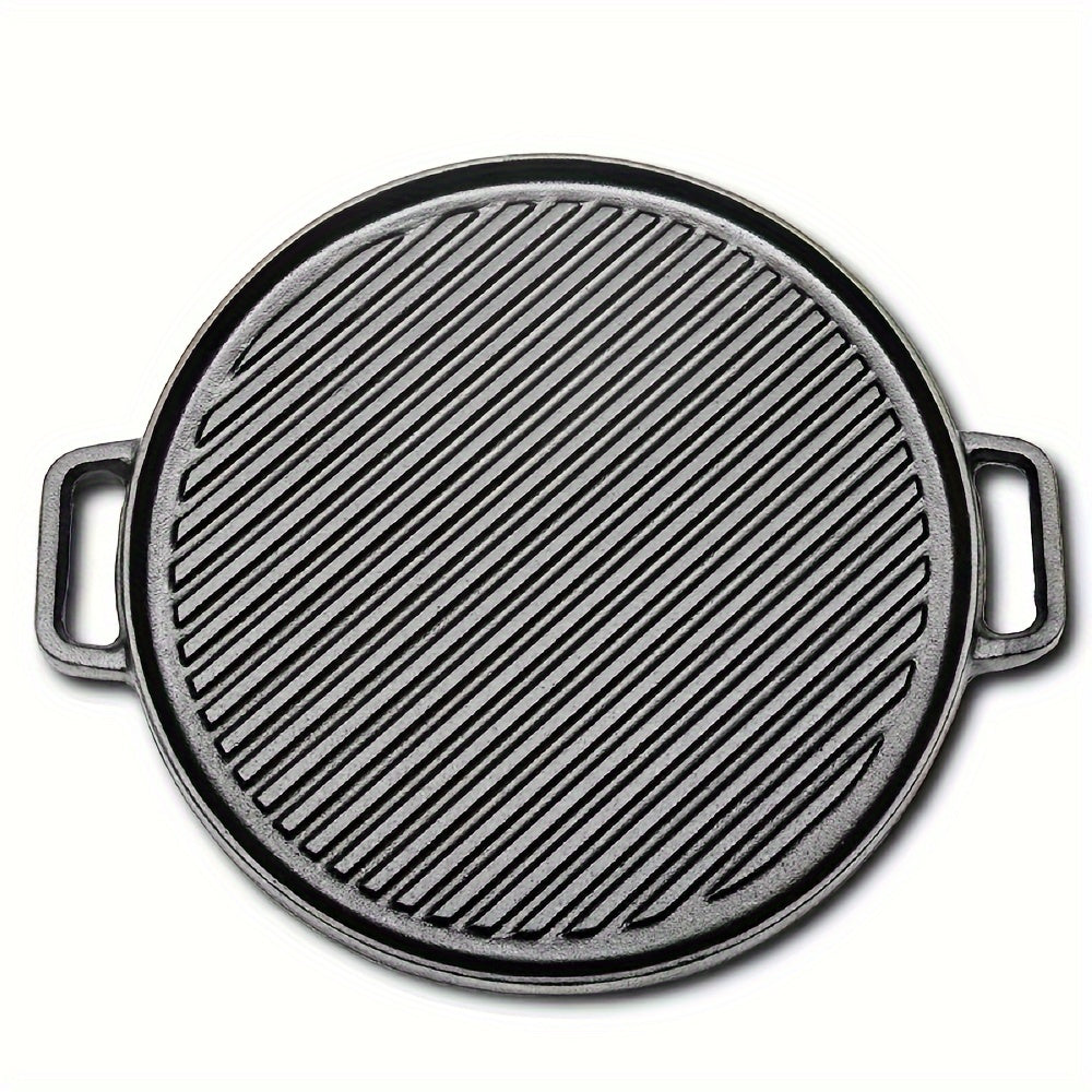 Heavy-duty Cast Iron Double-Sided BBQ Grill Pan - Versatile Round Outdoor Cooking Plate for Pizza, Steak, and More - Essential for Durable Kitchen and Restaurant Use