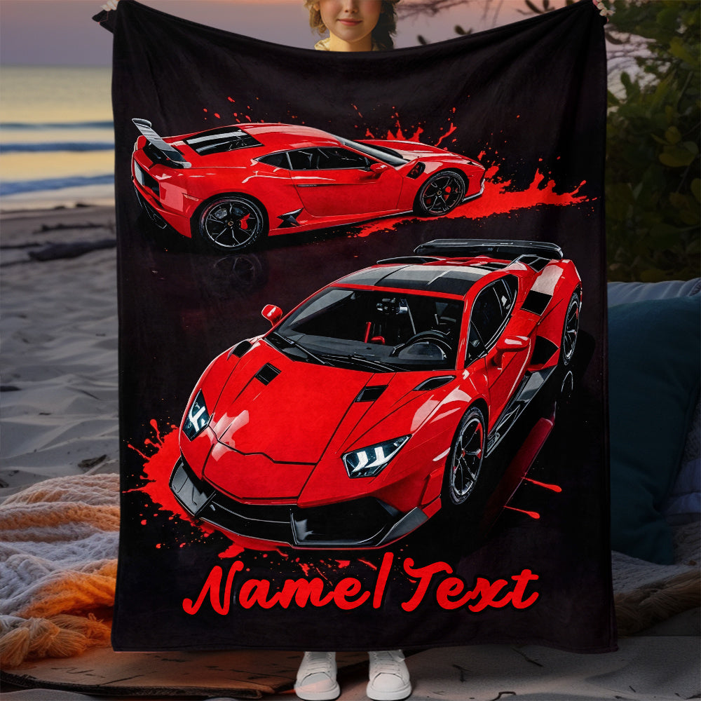 Create Your Own Red Sports Car Design Flannel Throw Blanket - Cozy, Lightweight, and Perfect for Home or Travel | Add Your Name for a Personal Touch | Versatile for All Seasons, Easy to Carry, Ideal for Office, Chair, or Bed