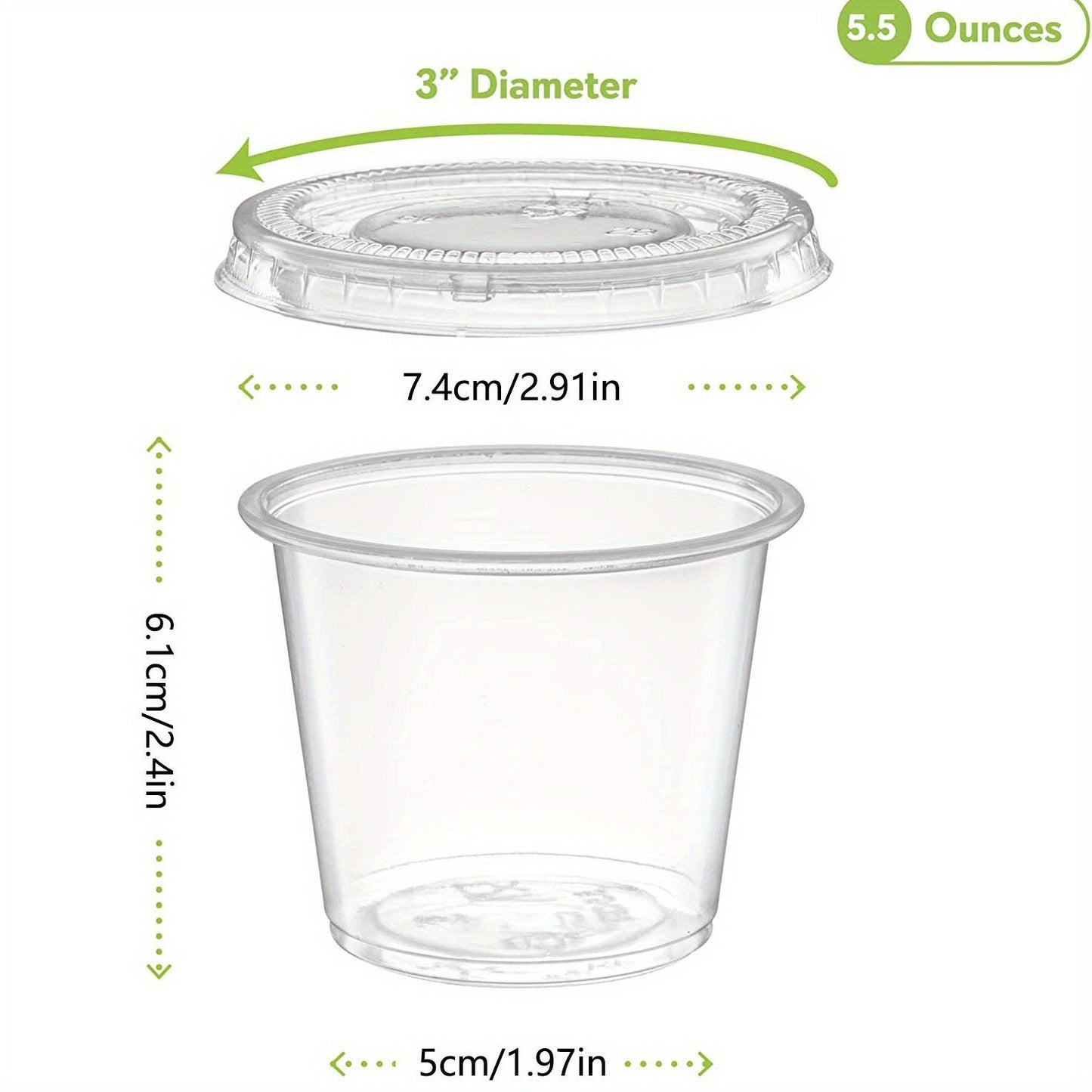 50 or 100 pieces of Disposable Portion Cups with Lids in sizes of 2oz, 3.25oz, and 5.5oz. Ideal for meal prepping, portion control, salad dressing, and small condiments. A must-have for your kitchen gadgets and accessories collection.