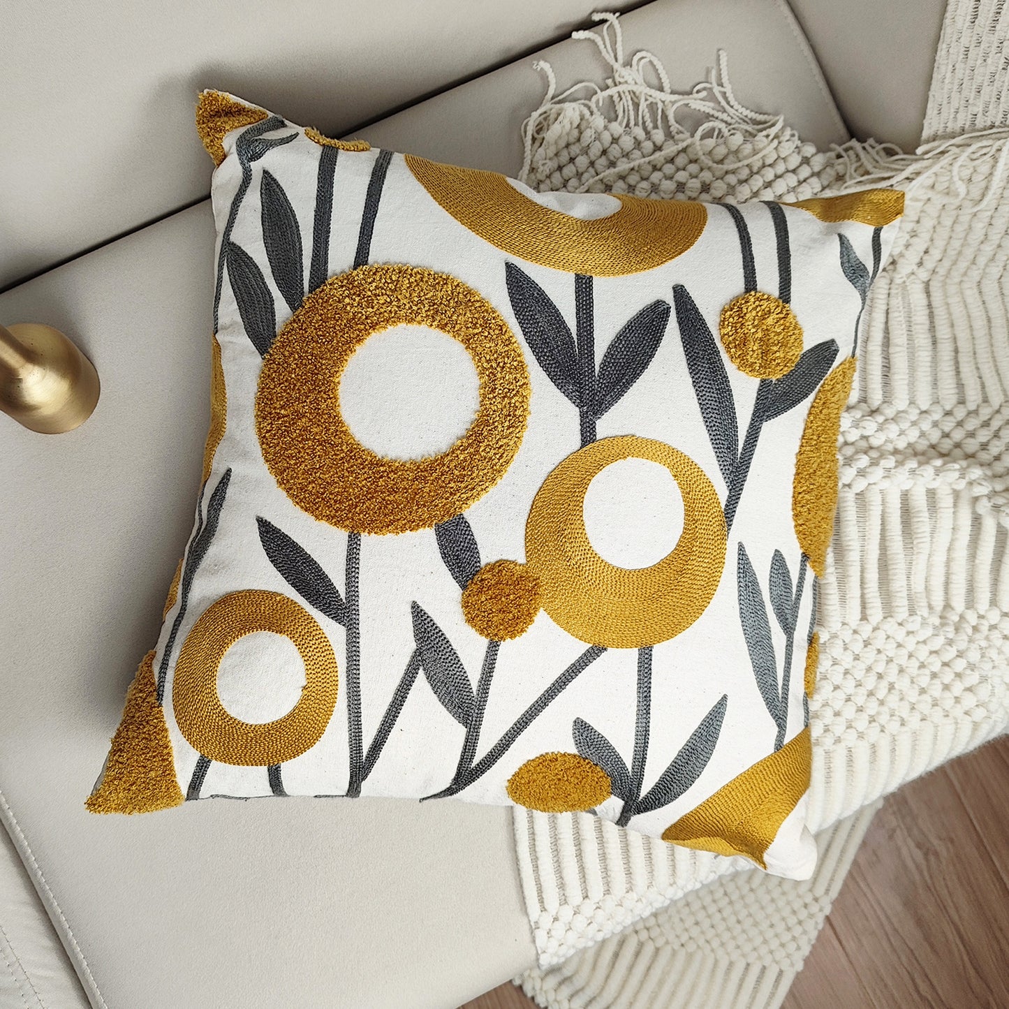 Soft square cushion cover with flower design for couch or bedroom, pillow insert not included.