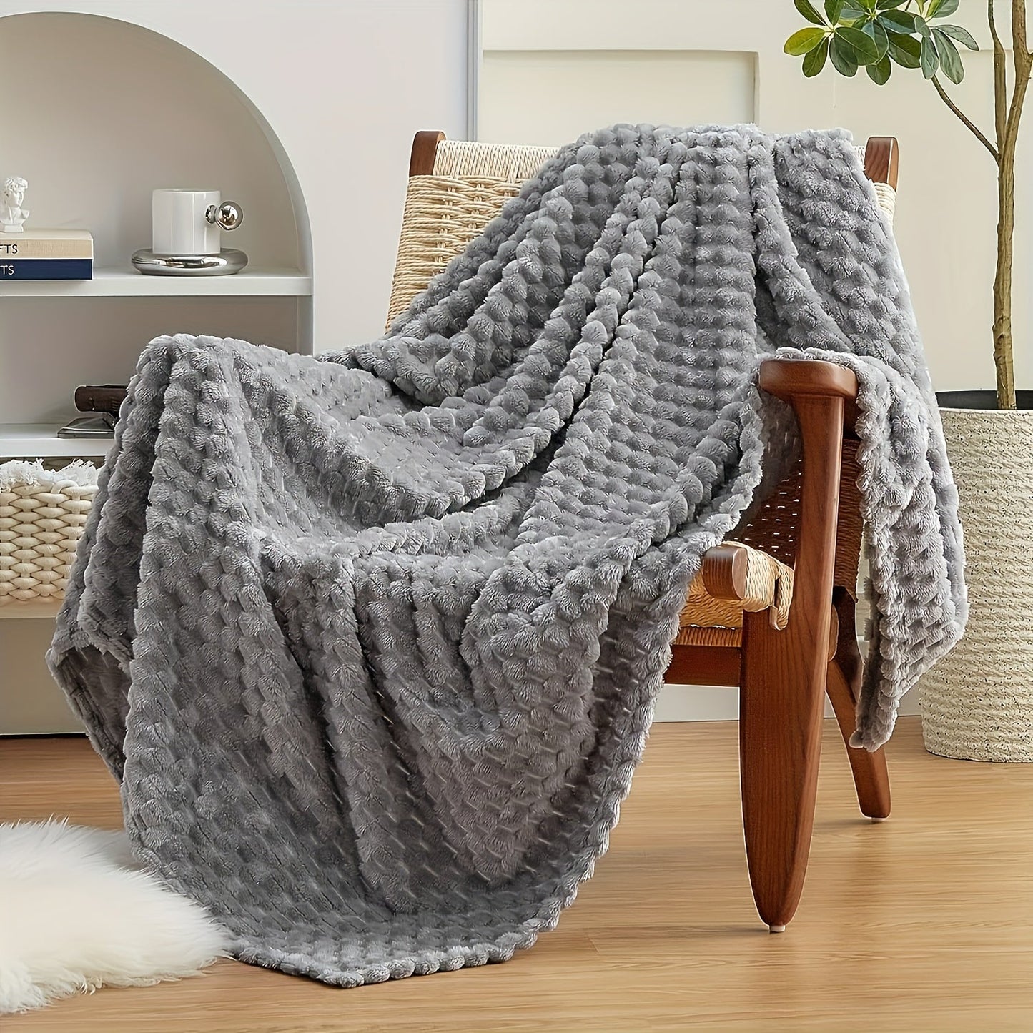 Soft and cozy 3D fleece throw blanket for couch or bed, featuring a stylish fluffy design. Thick, warm, and large plush sherpa blanket perfect for snuggling up on the sofa.