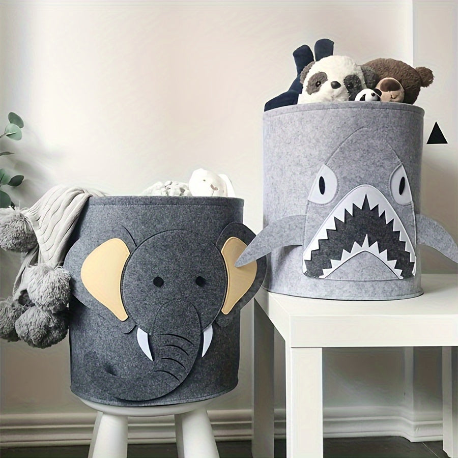 Round Bucket Design Cartoon Animal Laundry Hamper - Cute and Convenient Storage Solution for Kids' Toys, Nursery Clothes, and Laundry - Large, Foldable, and Adorable