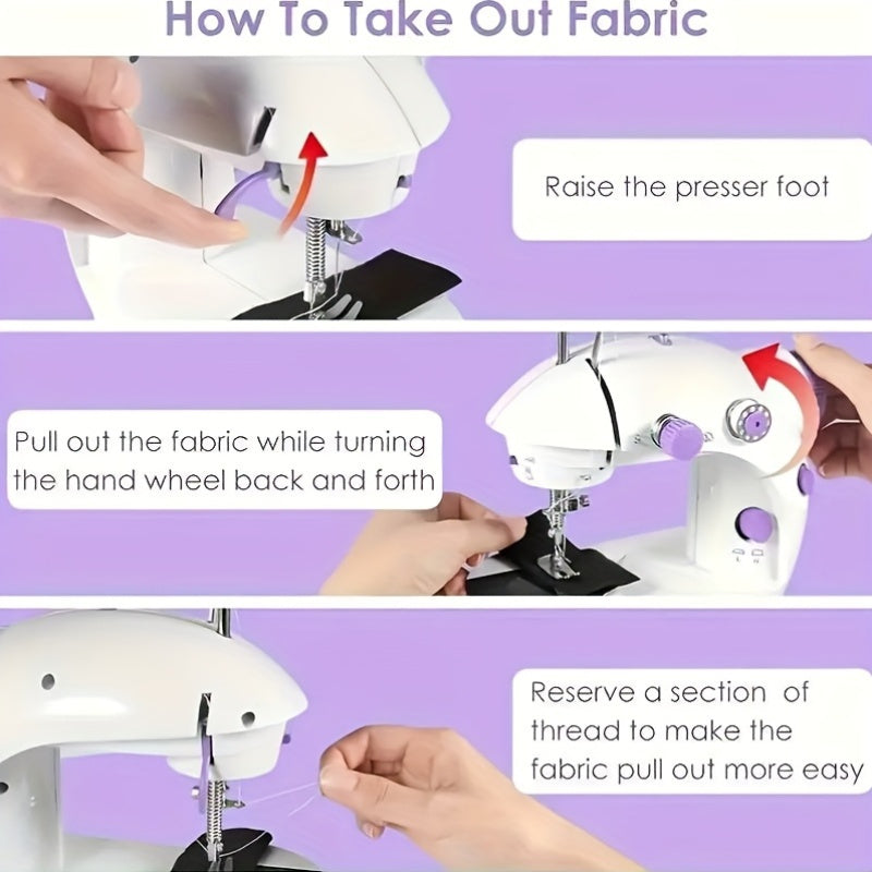 Portable mini sewing machine with night light, foot pedal control, and universal plug, ideal for DIY home use, perfect gift for holidays and birthdays.