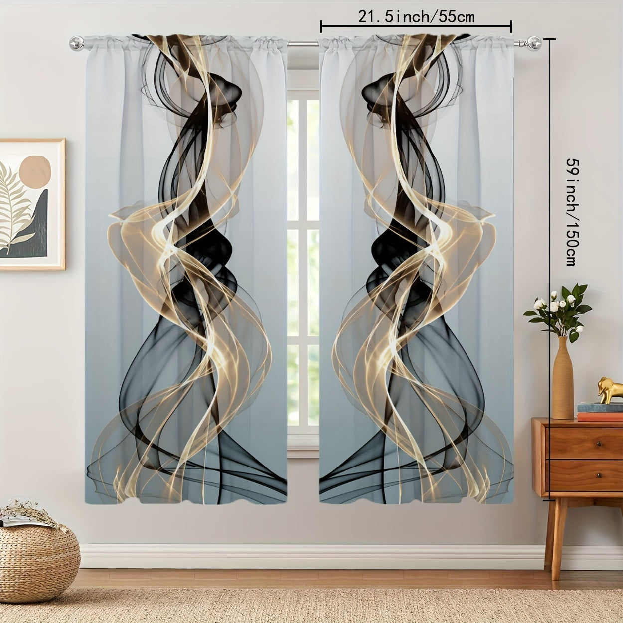 Set of 2 Modern Art Abstract Pattern Curtains, Rod Pocket Decorative Window Drapes, Ideal for Bedroom, Living Room, or Study, Home Decor Window Treatments