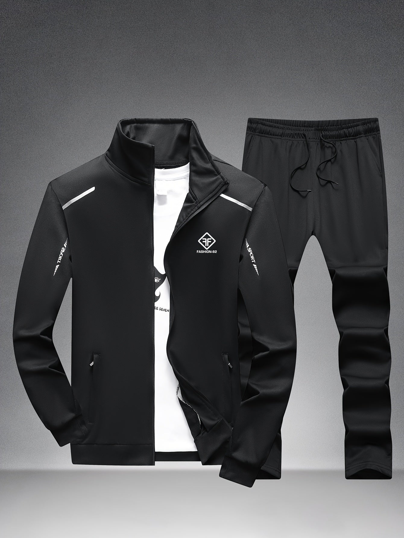 Men's sporty and comfortable stand-up collar zip-up jacket and joggers for spring/autumn.