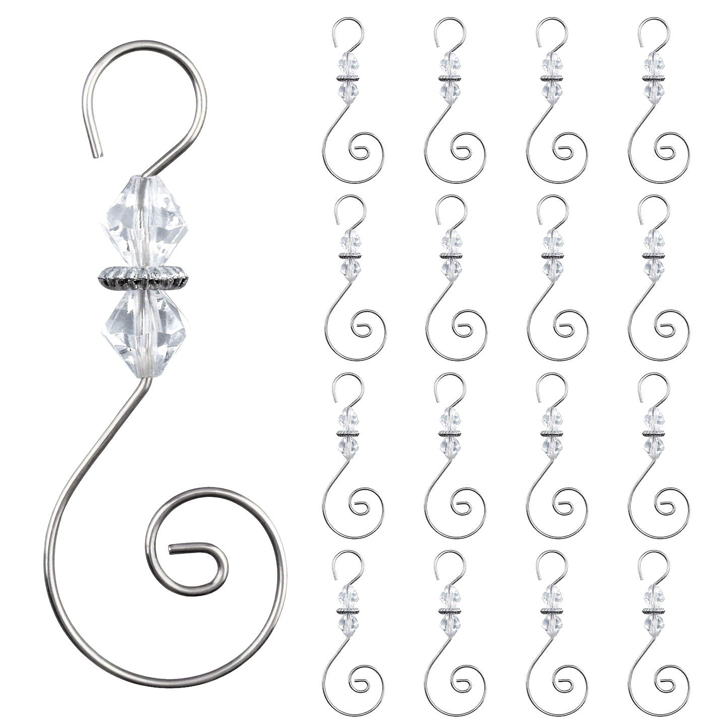 30pcs Silvery S-Shaped Ornament Hooks with Crystal Beaded Swirl Christmas Tree Hangers Metal Hooks