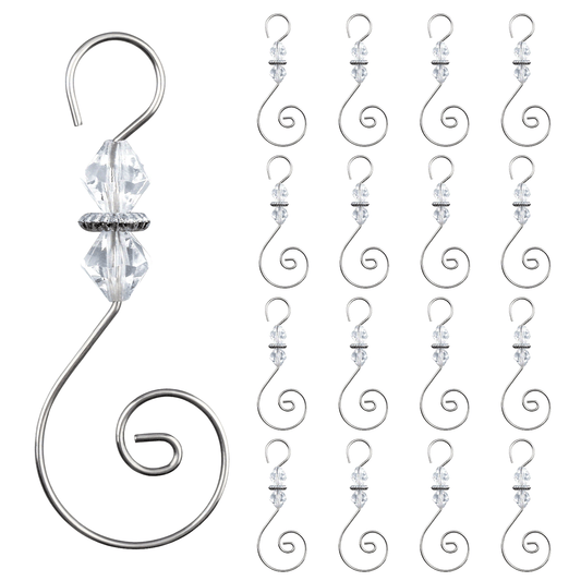 30pcs Silvery S-Shaped Ornament Hooks with Crystal Beaded Swirl Christmas Tree Hangers Metal Hooks