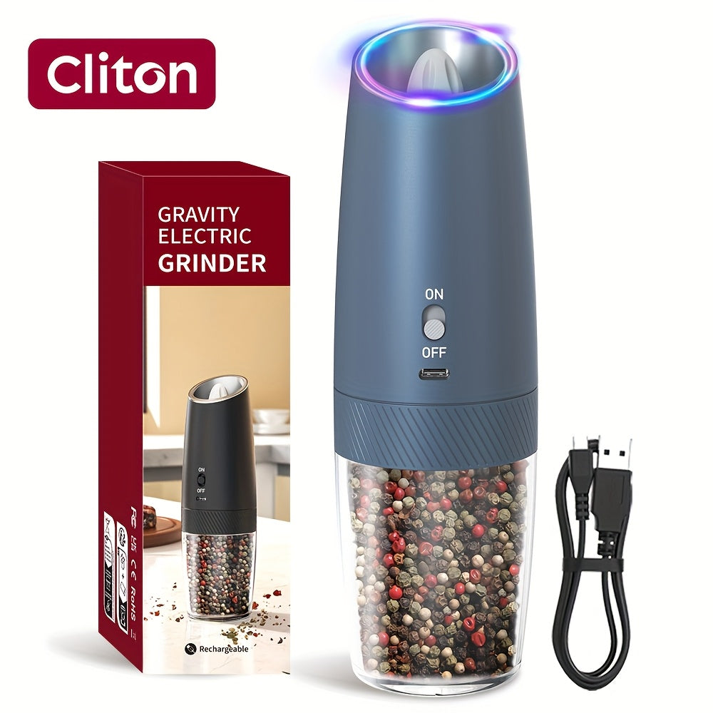 1/2pcs Gravity Sensing Electric Pepper Grinder with LED Light. Rechargeable, fully automatic with large filling chamber. Essential tool for seasoning.