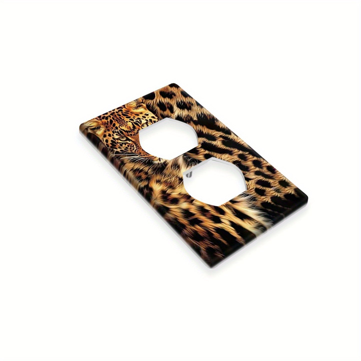 Leopard fur print wall plate cover for indoor and outdoor home decor.