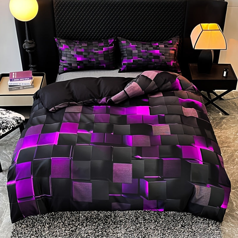 Technological Sense Geometry Duvet Cover Set - 2 or 3 Pieces Available. Features Cool 3D Digital Printing, Ideal for Bedroom or Guest Room. Set includes 1 Duvet Cover and 1 or 2 Pillowcases. Core not included.