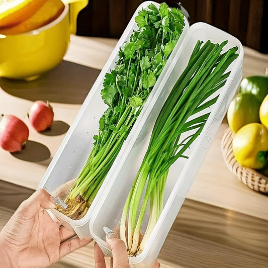 Durable FreshSeal Plastic Refrigerator Organizer Bins - Set of 2. Keep Your Vegetables, Cilantro, Green Onions, and Mint Fresh with Sealable Kitchen Storage Containers. Made from Food-Safe, BPA-Free Material.