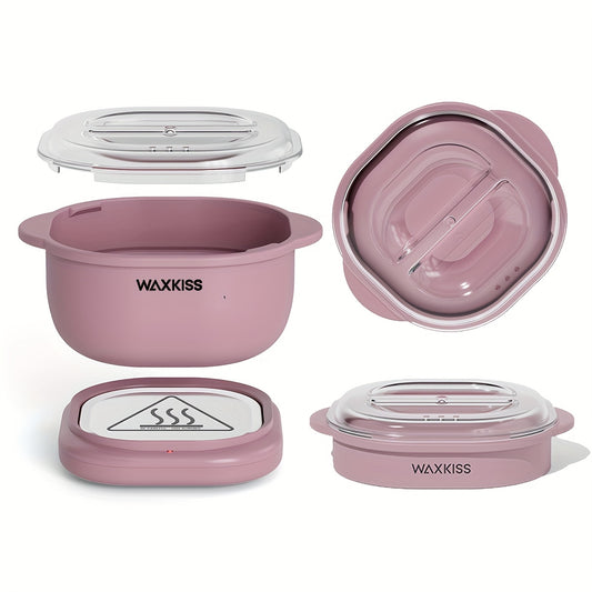 WAXKISS Mini Folding Silicone Wax Pot Heater, includes 1 Wax Machine, 4pcs Hard Wax, 10 Waxing Wooden Sticks, suitable for salon and home waxing.