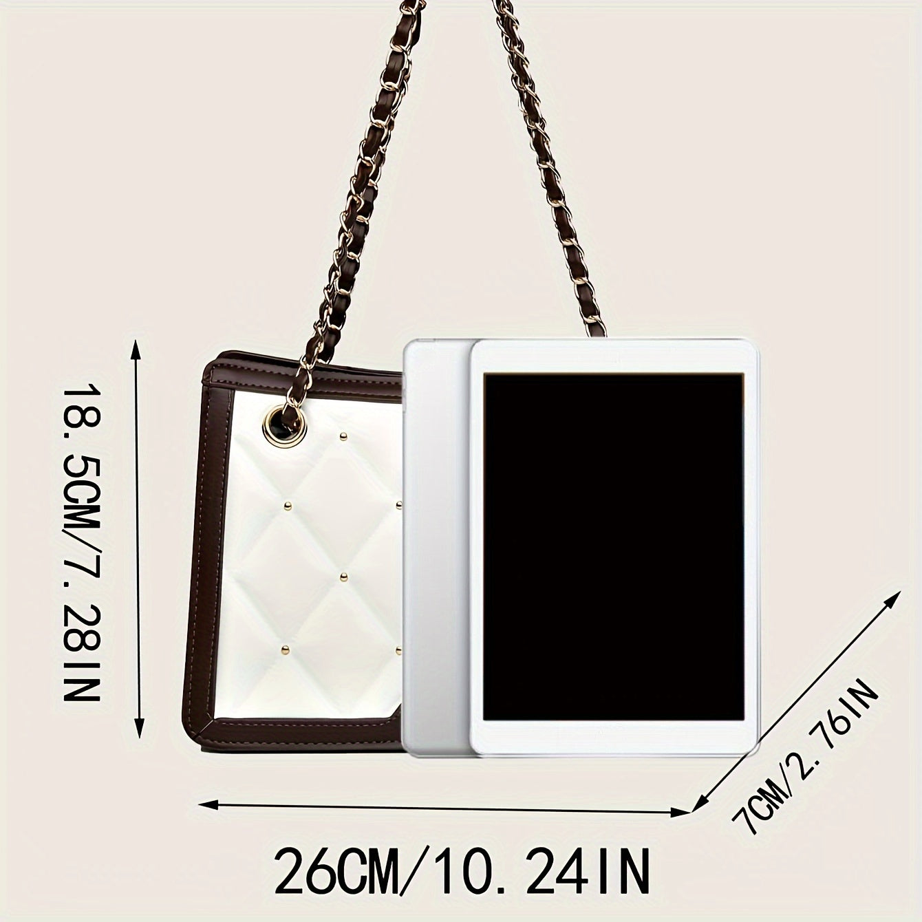 Fashionable Colorblock Square Shoulder Bag with Textured Chain and PU Leather Argyle Pattern for Women.