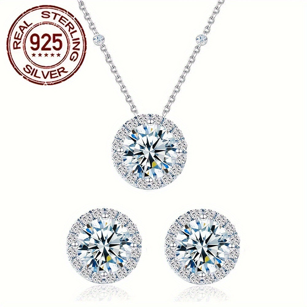 Spoil yourself or a loved one with this elegant Women's Jewelry Set, featuring a stunning necklace and stud earrings made of 925 Sterling Silver and adorned with transparent white round cut Cubic Zirconia stones. Perfect for holidays, birthdays, annual