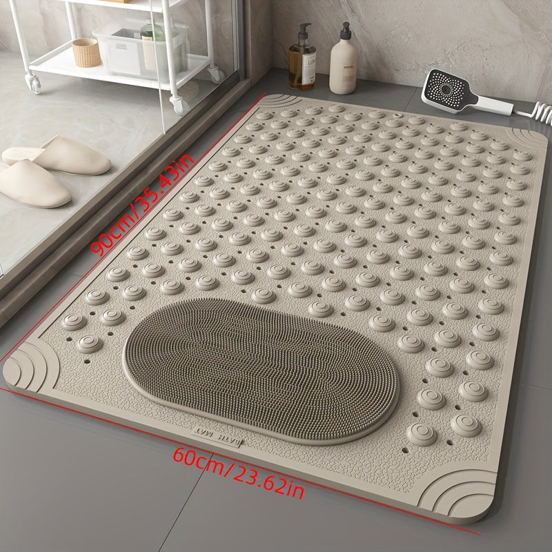 Keep your home bathroom safe and comfortable with the 1pc DONGYANG Anti-Slip Shower Stall Mat. This plush foot massage bath rug is made of PVC and non-woven material, featuring drain holes and suction cups for added security. The rectangular shape and