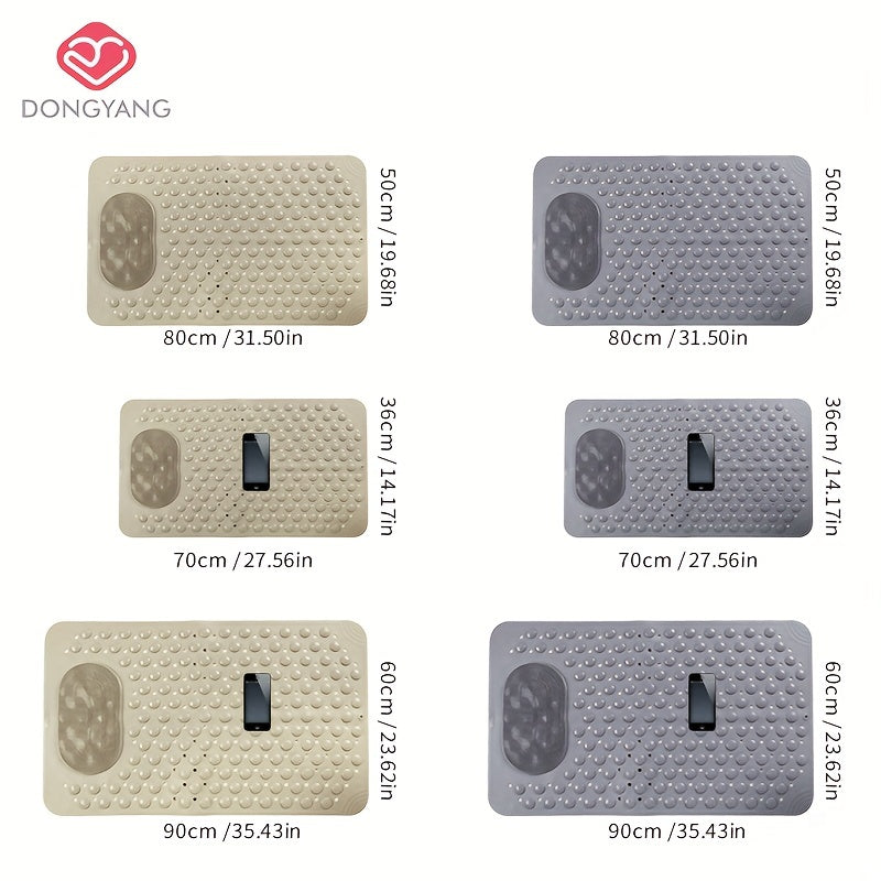 Keep your home bathroom safe and comfortable with the 1pc DONGYANG Anti-Slip Shower Stall Mat. This plush foot massage bath rug is made of PVC and non-woven material, featuring drain holes and suction cups for added security. The rectangular shape and