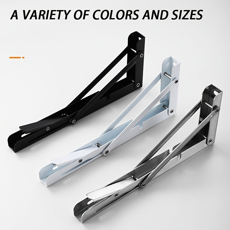 2pcs Heavy-Duty Stainless Steel Foldable L-Shaped Brackets for Space-Saving Triangle Support Shelves.