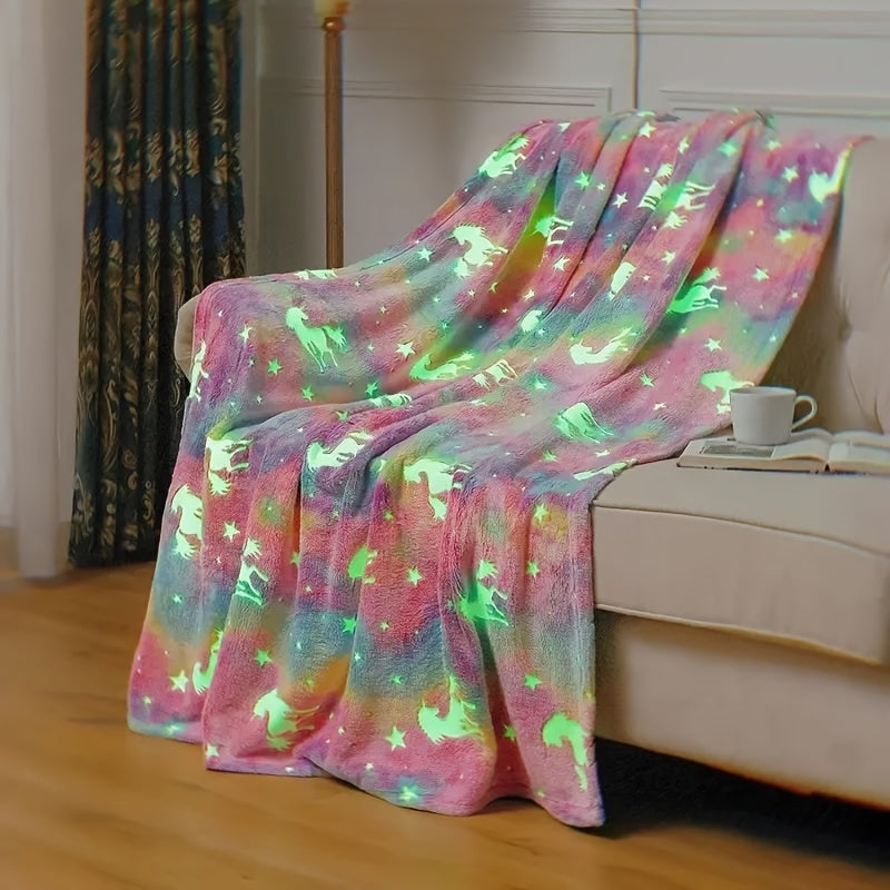 Experience the ultimate comfort with our Cozy Glow-in-the-Dark Flannel Blanket. This soft, lightweight, and warm blanket is perfect for all seasons and is ideal for naps, home lounging, sofa bed snuggling, birthdays, holidays, and travel. It also makes a