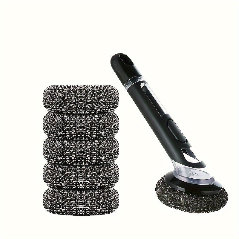 This essential kitchen tool is a durable and versatile cleaning brush with a built-in soap dispenser. Perfect for pots, pans, and dishes, this reusable scrubber is a must-have for any home.