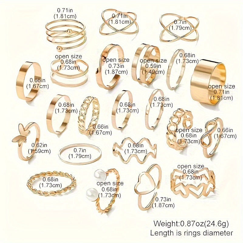 22 elegant and simple women's fashion stackable open rings set, ideal for back-to-school season gifts.