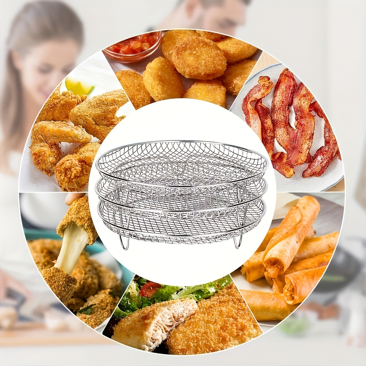 Stackable Dehydrator Racks and Basket Tray for Air Fryer - Includes Three Layers, Dishwasher Safe Accessories, Compatible with Most Air Fryers, Oven, and Pressure Cookers