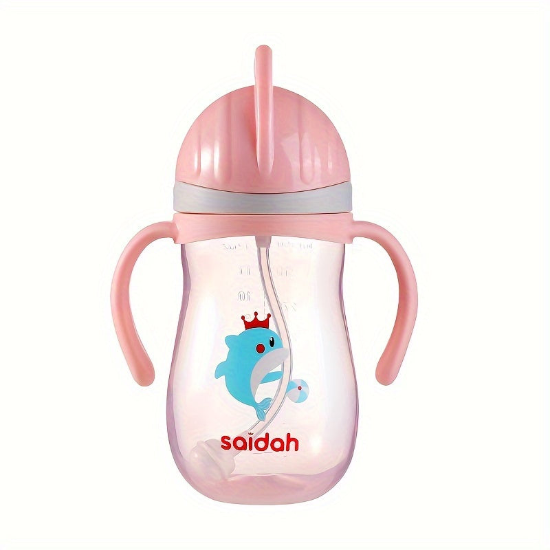 Saidah 350ml Adorable Cartoon Sippy Cup with Straw - BPA-Free, Leakproof & Non-Slip Training Water Bottle for Kids - Available in Pink or Blue