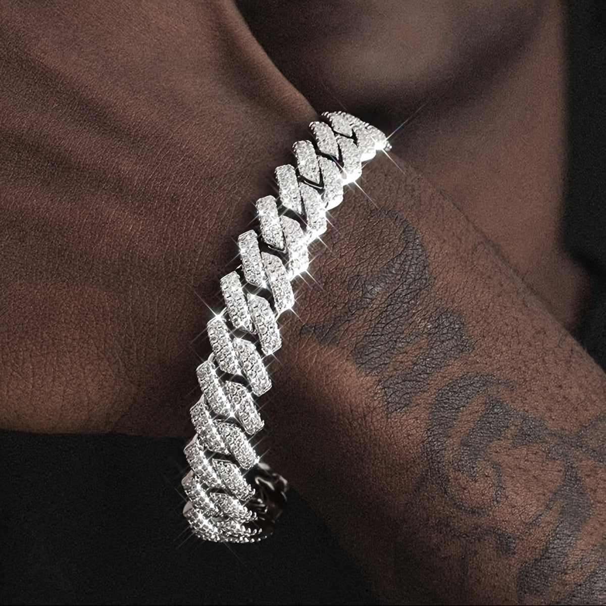 Set of 3 Fashionable Bling Rhinestone Cuban Chain Bracelets for Both Men and Women, Hip Hop Style Iced Out Bracelet with Thick Link Chain Design Jewelry