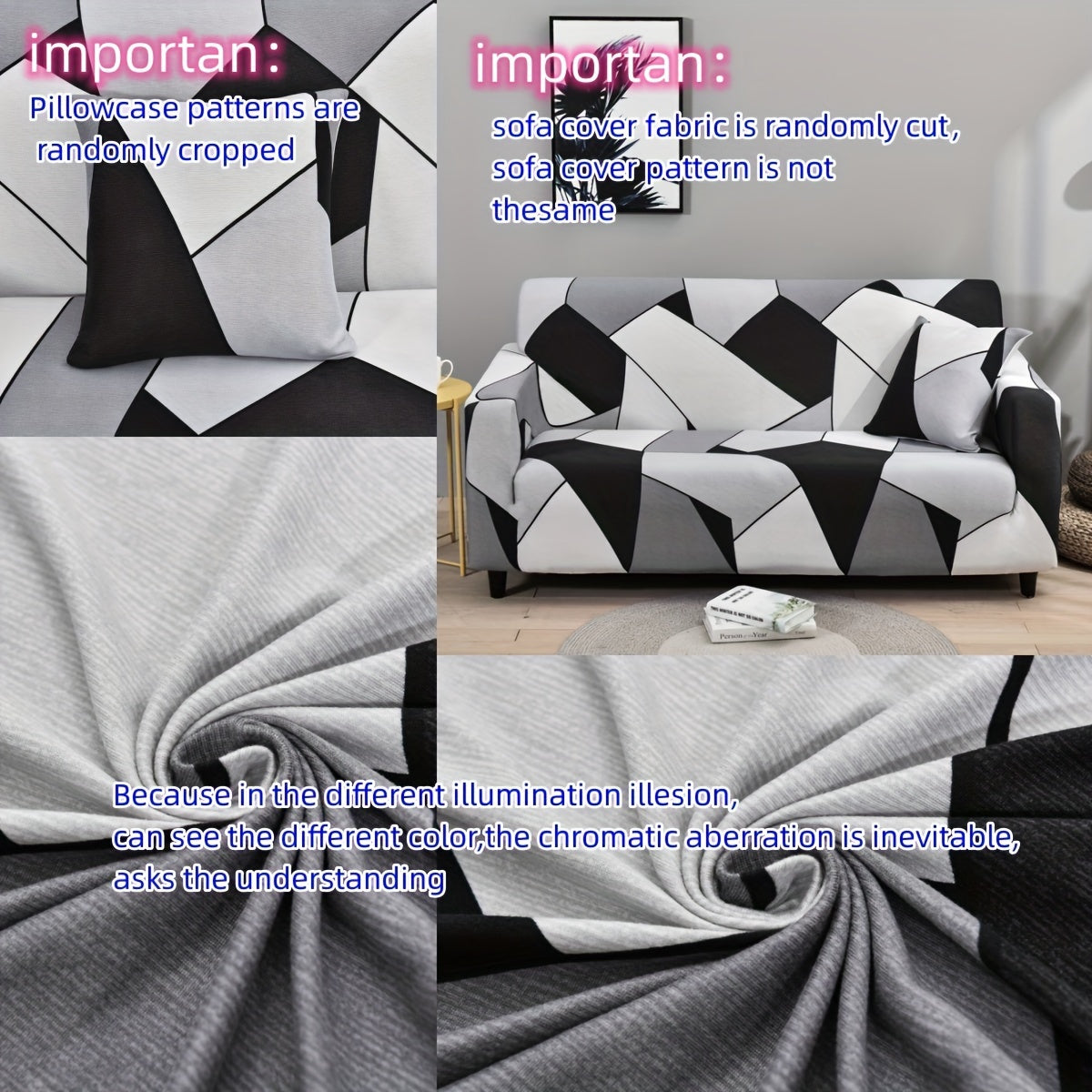 Sofa cover with elastic spandex for lounge chair, available in various sizes.