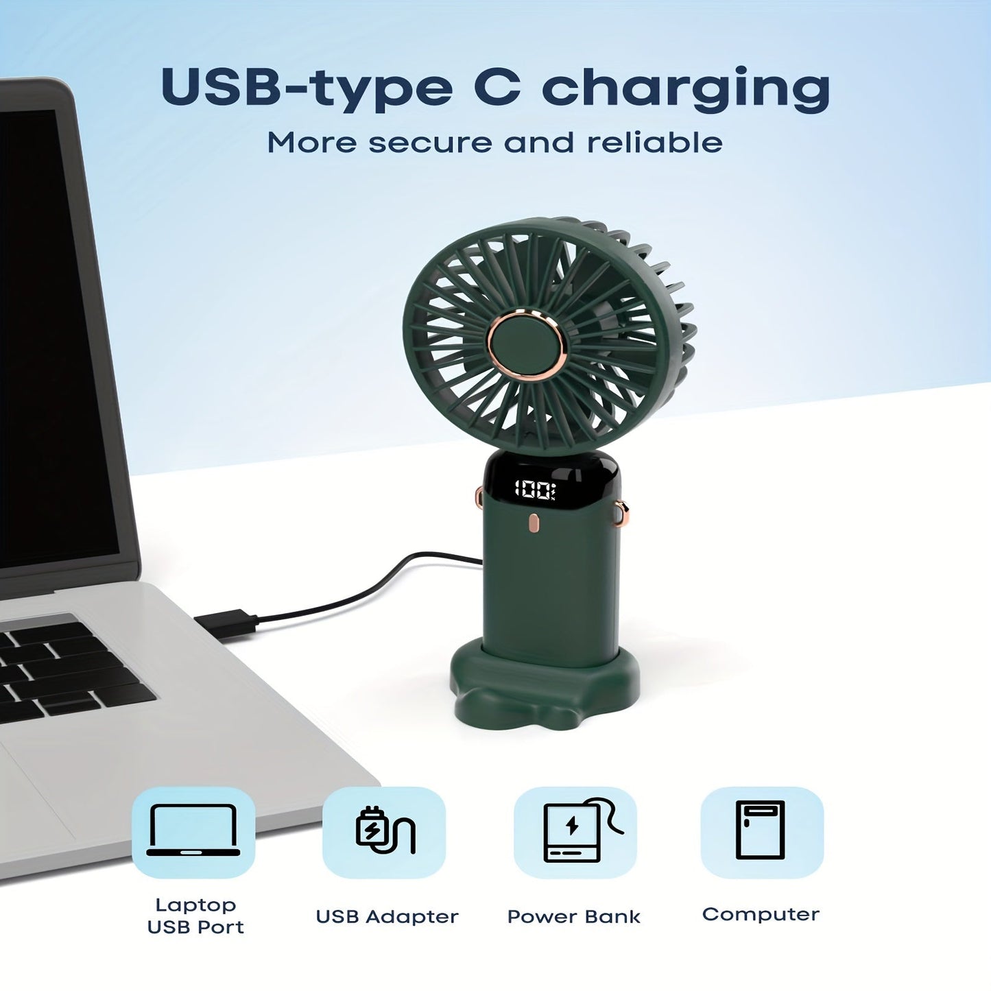 Convenient USB Rechargeable Handheld Fan with LED Display Screen and Adjustable Base, Ideal for Indoor and Outdoor Activities - Great for Office, Bedroom, Travel, and Camping