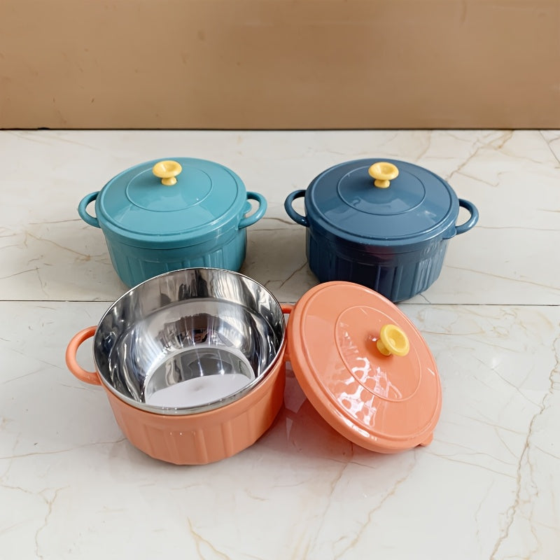 Modern Stainless Steel Soup Bowl with Lid - Microwave-Safe, Double Ear Design, Candy Colors, 850ml Capacity - A Popular Choice for Your Kitchen