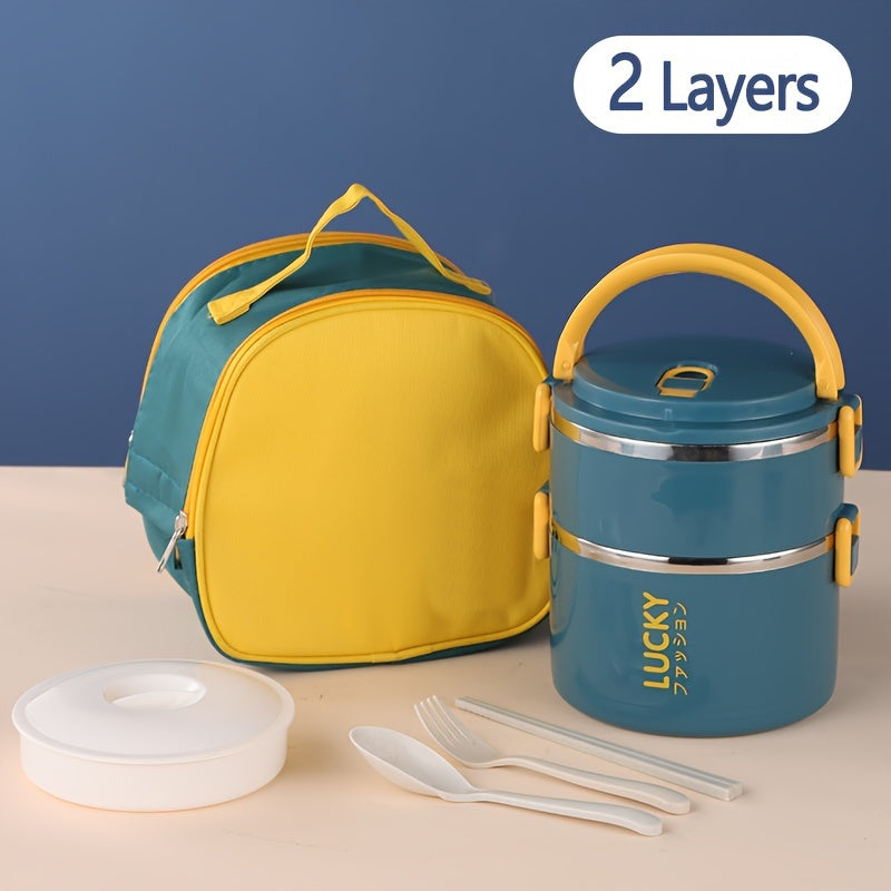 Upgrade your lunch game with this durable Large Capacity Stainless Steel Insulated Lunch Box Set! Perfect for school, picnic, camping, or work, this reusable and leak-proof bento container comes with a thermal bag and cutlery for convenience. Easy to